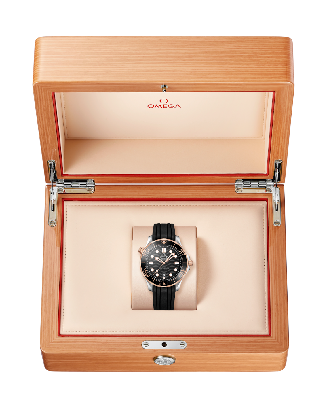 OMEGA SEAMASTER DIVER 300M STEEL 42mm SEDNA™ GOLD ON RUBBER STRAP WATCH 210.22.42.20.01.002